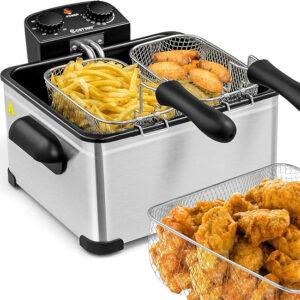 Deep Fryer with Twin Basket Stainless Steel Electric Oil Fryer