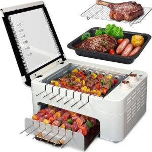 Indoor BBQ Kabob Skewers Grill,Smokeless Auto 360°