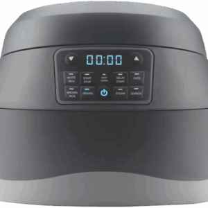 One-touch auto-cook programs include Brown Rice & White Rice